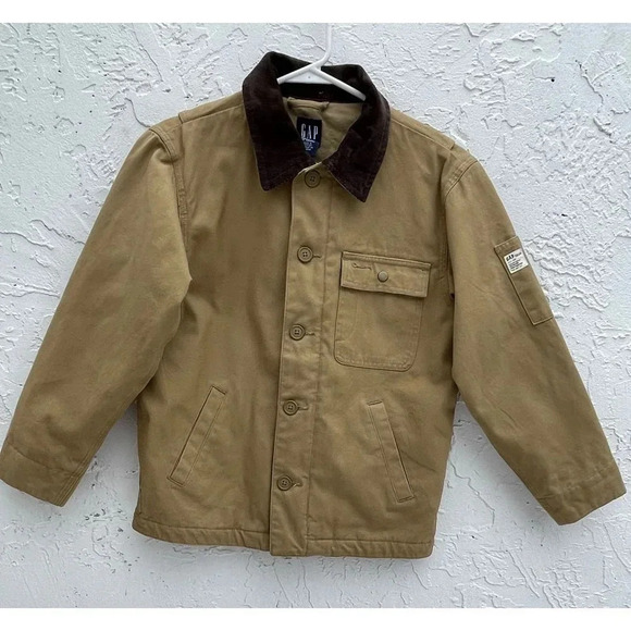 Gap Kids Long Sleeve Button Down Collared Outerwear Jacket Beige Sz M Aged 7 - Picture 1 of 7